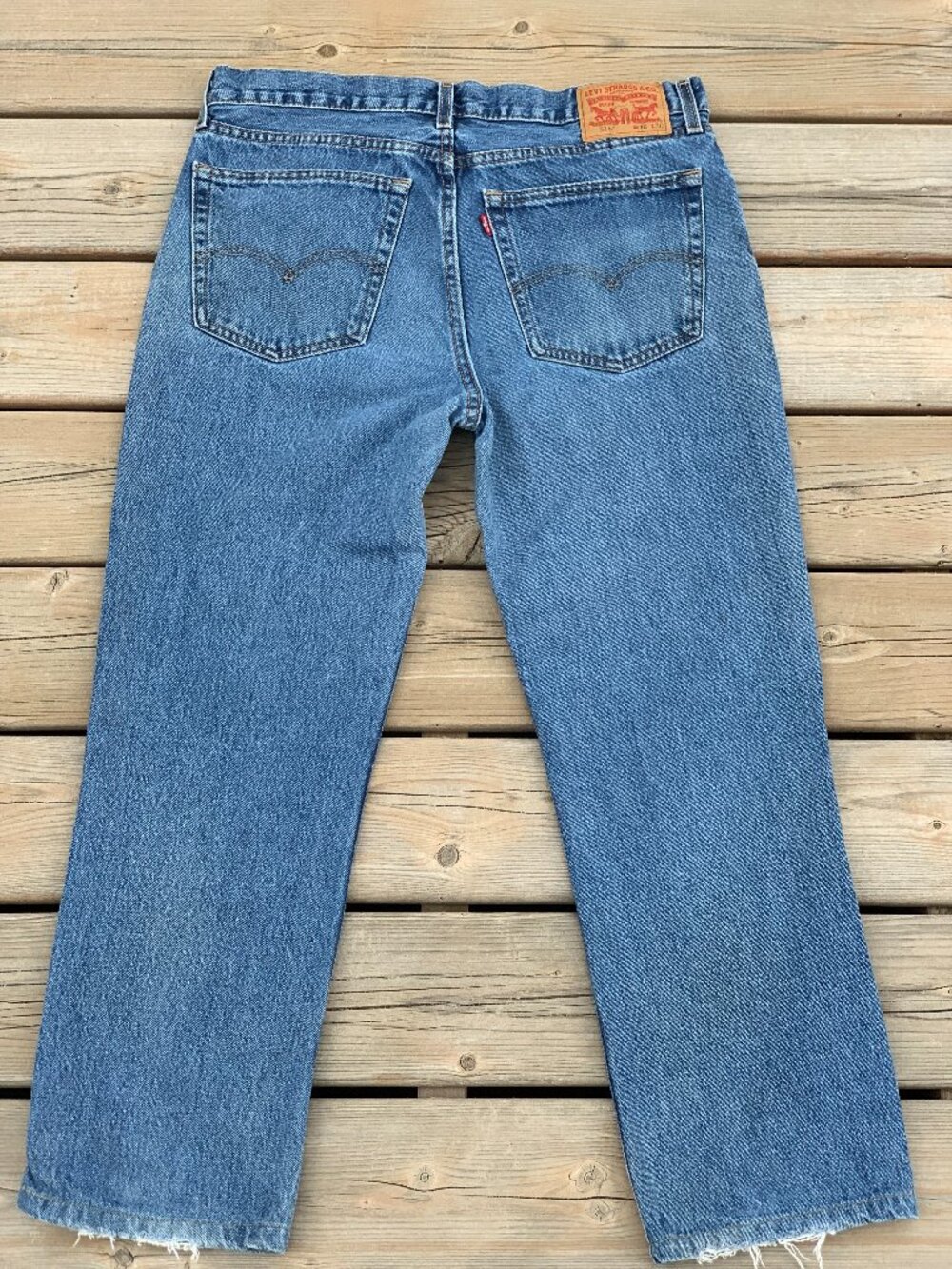 Levi's 516 Jeans Mens 36x27.5 Blue Slim Fit Straight Leg Faded Distressed Denim